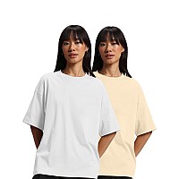 Juneberry Pure Cotton Drop Shoulder Oversized Baggy Fit Half Sleeve Plain Solid Round Neck Multicolor Tshirt For Women Girls