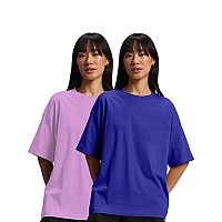 Juneberry Pure Cotton Drop Shoulder Oversized Baggy Fit Half Sleeve Plain Solid Round Neck Multicolor Tshirt For Women Girls