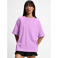 Juneberry Pure Cotton Drop Shoulder Oversized Baggy Fit Half Sleeve Plain Solid Round Neck Multicolor Tshirt For Women Girls