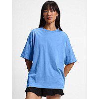 Juneberry Pure Cotton Drop Shoulder Oversized Baggy Fit Half Sleeve Plain Solid Round Neck Multicolor Tshirt For Women Girls