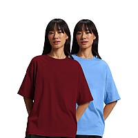 Juneberry Pure Cotton Drop Shoulder Oversized Baggy Fit Half Sleeve Plain Solid Round Neck Multicolor Tshirt For Women Girls