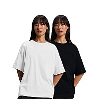 Juneberry Pure Cotton Drop Shoulder Oversized Baggy Fit Half Sleeve Plain Solid Round Neck Multicolor Tshirt For Women Girls