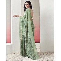 SIRIL Womens Chiffon Printed Saree With Unstitched Blouse Piece (3578S1210_Light Green)