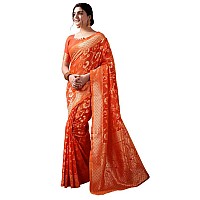 SIRIL Womens Art Silk Jacquard Saree With Unstitched Blouse Piece 3581S178Orange