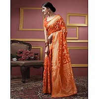 SIRIL Womens Art Silk Jacquard Saree With Unstitched Blouse Piece 3581S178Orange