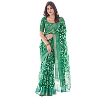 SIRIL Womens Cotton Floral Printed Saree With Unstitched Blouse Piece 3611S1276Green