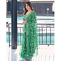 SIRIL Womens Cotton Floral Printed Saree With Unstitched Blouse Piece 3611S1276Green