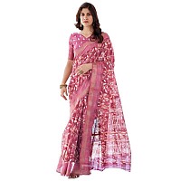 SIRIL Womens Cotton Floral Printed Saree With Unstitched Blouse Piece 3611S1278Pink