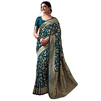 SIRIL Womens Art Silk Jacquard Saree With Unstitched Blouse Piece 3581S176Real Blue