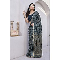 MIRCHI FASHION Womens Chiffon Foil Work Chevron Printed Saree with Blouse Piece 41657Dark Rama Blue Beige Golden