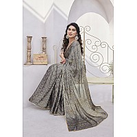 MIRCHI FASHION Womens Chiffon Foil Work Chevron Printed Saree with Blouse Piece 41658Dark Beige Beige Golden