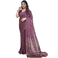 MIRCHI FASHION Womens Chiffon Foil Work Chevron Printed Saree with Blouse Piece 41655Magenta Beige Golden