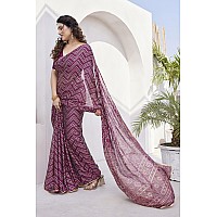 MIRCHI FASHION Womens Chiffon Foil Work Chevron Printed Saree with Blouse Piece 41655Magenta Beige Golden