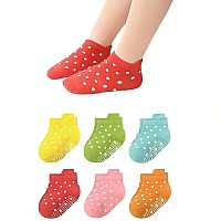 Momisy Baby Girl Boys Children Non Slip Toddlers Infant Children Cotton Stretch Crew Anti Skid Slip Socks6 Pairs Antiskidpolk