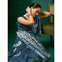 AKHILAM Womens Bhagalpuri Silk Tie and Dye Printed Saree With Unstitched Blouse Piece(Grey_23WOM23911D_HS)