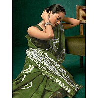 AKHILAM Womens Bhagalpuri Silk Tie and Dye Printed Saree With Unstitched Blouse Piece(Green_23WOM23911C_HS)