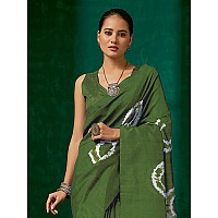 AKHILAM Womens Bhagalpuri Silk Tie and Dye Printed Saree With Unstitched Blouse Piece(Green_23WOM23911C_HS)