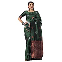 Twixxle Womens Woven Kanjivaram Pattu Silk Saree With Blouse Piece Soft Finish Banarasi Silk Saree (Green 2)