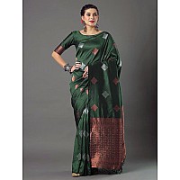 Twixxle Womens Woven Kanjivaram Pattu Silk Saree With Blouse Piece Soft Finish Banarasi Silk Saree (Green 2)