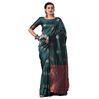 Twixxle Womens Woven Kanjivaram Pattu Silk Saree With Blouse Piece Soft Finish Banarasi Silk Saree (Teal Blue)