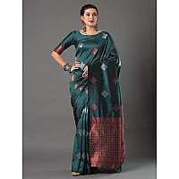 Twixxle Womens Woven Kanjivaram Pattu Silk Saree With Blouse Piece Soft Finish Banarasi Silk Saree (Teal Blue)