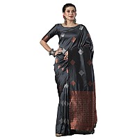 Twixxle Womens Woven Kanjivaram Pattu Silk Saree With Blouse Piece Soft Finish Banarasi Silk Saree (Grey)