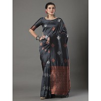 Twixxle Womens Woven Kanjivaram Pattu Silk Saree With Blouse Piece Soft Finish Banarasi Silk Saree (Grey)