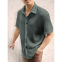 Tee Projekt Mens Popcorn Shirt Texture Pattern Mens Casual Shirt Half Sleeves Goa Beach Summer Shirt Olive