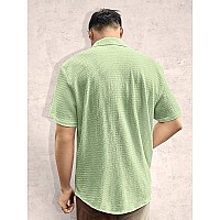 Tee Projekt Mens Popcorn Shirt Texture Pattern Mens Casual Shirt Half Sleeves Goa Beach Summer Shirt Mint Green