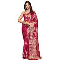 SWORNOF Womens Kanjivaram Banarasi Silk Patola Woven Design Saree With Unstitched Blouse Piece PINK