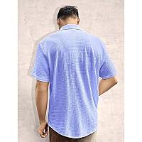 Tee Projekt Mens Popcorn Shirt Texture Pattern Mens Casual Shirt Half Sleeves Goa Beach Summer Shirt Aqua Blue