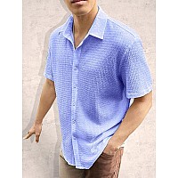 Tee Projekt Mens Popcorn Shirt Texture Pattern Mens Casual Shirt Half Sleeves Goa Beach Summer Shirt Aqua Blue