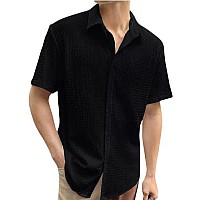 Tee Projekt Mens Popcorn Shirt Texture Pattern Mens Casual Shirt Half Sleeves Goa Beach Summer Shirt Black