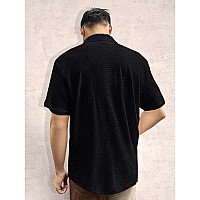 Tee Projekt Mens Popcorn Shirt Texture Pattern Mens Casual Shirt Half Sleeves Goa Beach Summer Shirt Black