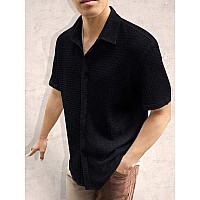 Tee Projekt Mens Popcorn Shirt Texture Pattern Mens Casual Shirt Half Sleeves Goa Beach Summer Shirt Black