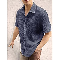 Tee Projekt Mens Popcorn Shirt Texture Pattern Mens Casual Shirt Half Sleeves Goa Beach Summer Shirt Grey