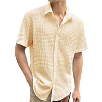 Tee Projekt Mens Popcorn Shirt Texture Pattern Mens Casual Shirt Half Sleeves Goa Beach Summer Shirt Beige