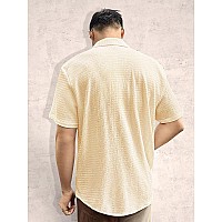 Tee Projekt Mens Popcorn Shirt Texture Pattern Mens Casual Shirt Half Sleeves Goa Beach Summer Shirt Beige