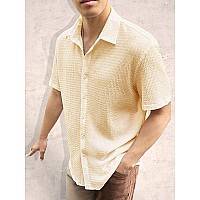 Tee Projekt Mens Popcorn Shirt Texture Pattern Mens Casual Shirt Half Sleeves Goa Beach Summer Shirt Beige