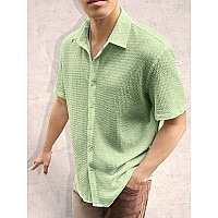 Tee Projekt Mens Popcorn Shirt Texture Pattern Mens Casual Shirt Half Sleeves Goa Beach Summer Shirt Mint Green