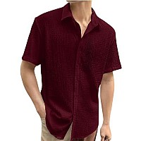 Tee Projekt Mens Popcorn Shirt Texture Pattern Mens Casual Shirt Half Sleeves Goa Beach Summer Shirt Maroon