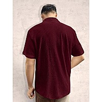 Tee Projekt Mens Popcorn Shirt Texture Pattern Mens Casual Shirt Half Sleeves Goa Beach Summer Shirt Maroon