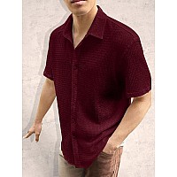 Tee Projekt Mens Popcorn Shirt Texture Pattern Mens Casual Shirt Half Sleeves Goa Beach Summer Shirt Maroon