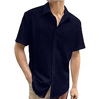 Tee Projekt Mens Popcorn Shirt Texture Pattern Mens Casual Shirt Half Sleeves Goa Beach Summer Shirt Navy Blue