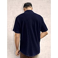 Tee Projekt Mens Popcorn Shirt Texture Pattern Mens Casual Shirt Half Sleeves Goa Beach Summer Shirt Navy Blue