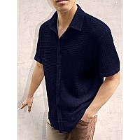 Tee Projekt Mens Popcorn Shirt Texture Pattern Mens Casual Shirt Half Sleeves Goa Beach Summer Shirt Navy Blue