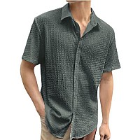 Tee Projekt Mens Popcorn Shirt Texture Pattern Mens Casual Shirt Half Sleeves Goa Beach Summer Shirt Olive