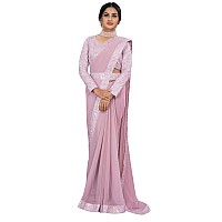 SATIKA RITI Womens Lavendor Chiffon Georgette One minute Ready to Wear Saree with Embroidered Lace Detail