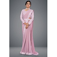 SATIKA RITI Womens Lavendor Chiffon Georgette One minute Ready to Wear Saree with Embroidered Lace Detail