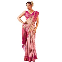 SWORNOF Womens Silk Saree with Zari Woven Saree With Blouse Piece PINK